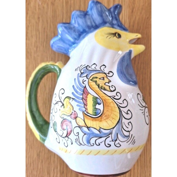 Vtg WILLIAMS SONOMA Ceramic Rooster Pitcher Made n Italy Hand Painted 8ish" Tall - Picture 2 of 10